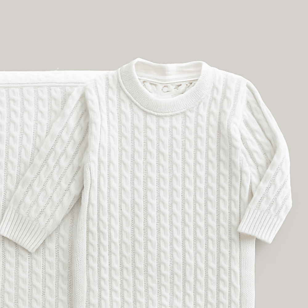 Kit Saída Maternidade 2 Peças Tricot Trançado Off White