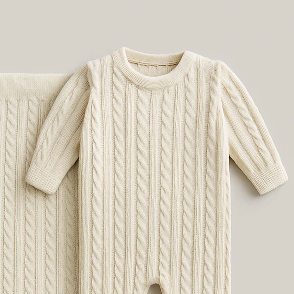 Kit Saída Maternidade 2 Peças Tricot Trançado Bege