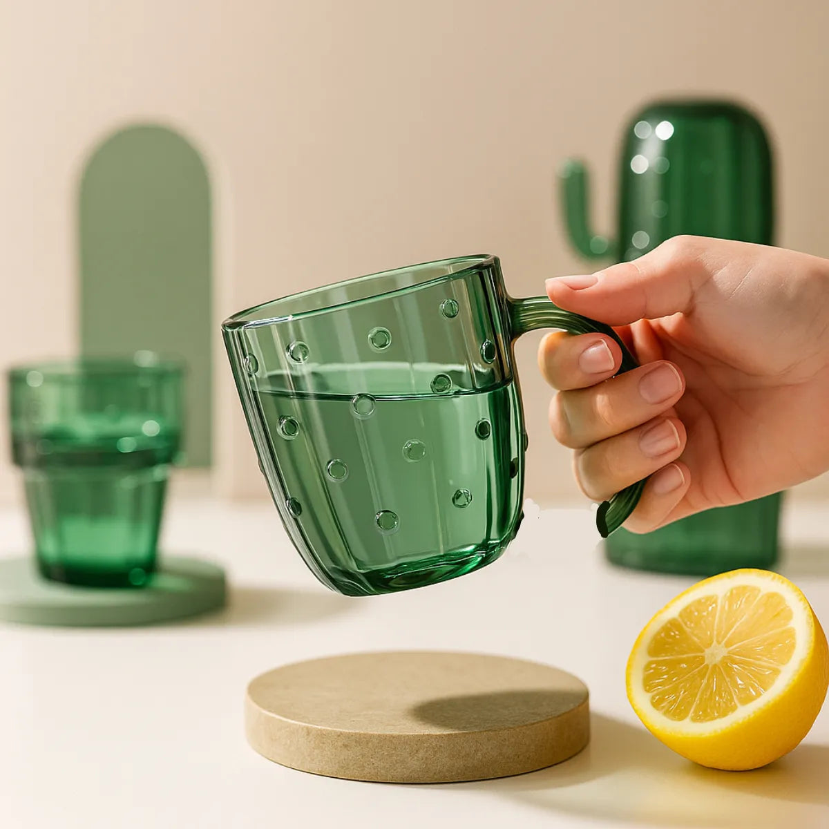 Kit Copos Cactos de Vidro Verde Empilháveis