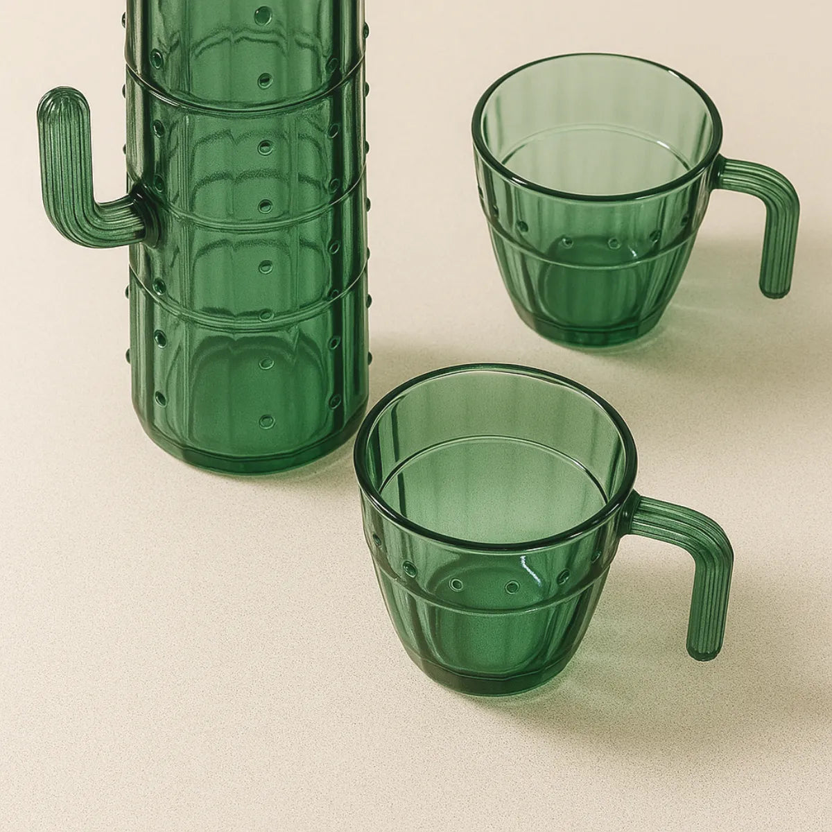 Kit Copos Cactos de Vidro Verde Empilháveis