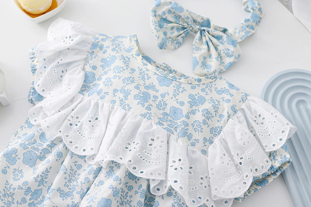 Body/ Vestido Infantil Azul Flores