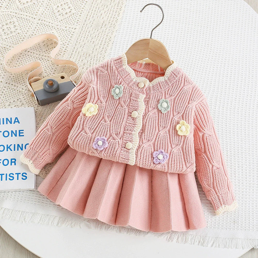 Conjunto Infantil Feminino de Tricô Florzinhas