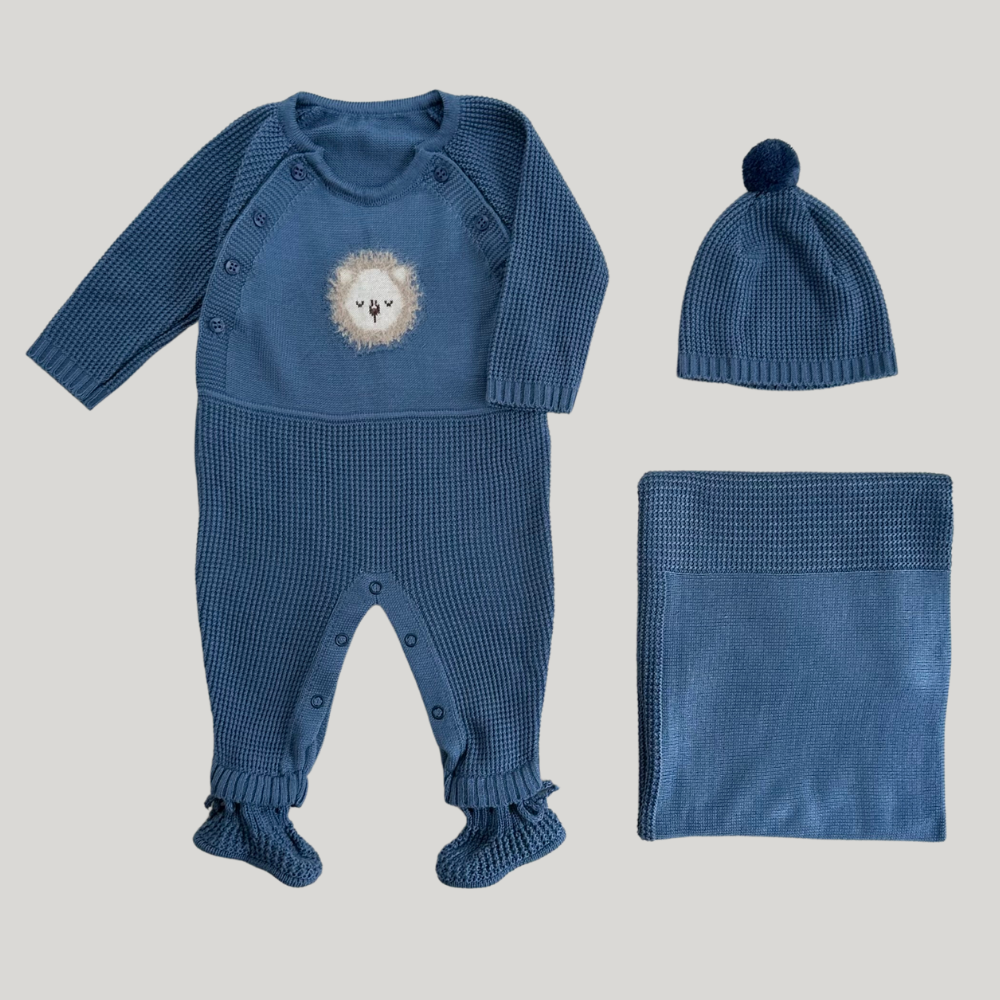 Kit Saída Maternidade 4 Peças Tricot Lion Azul