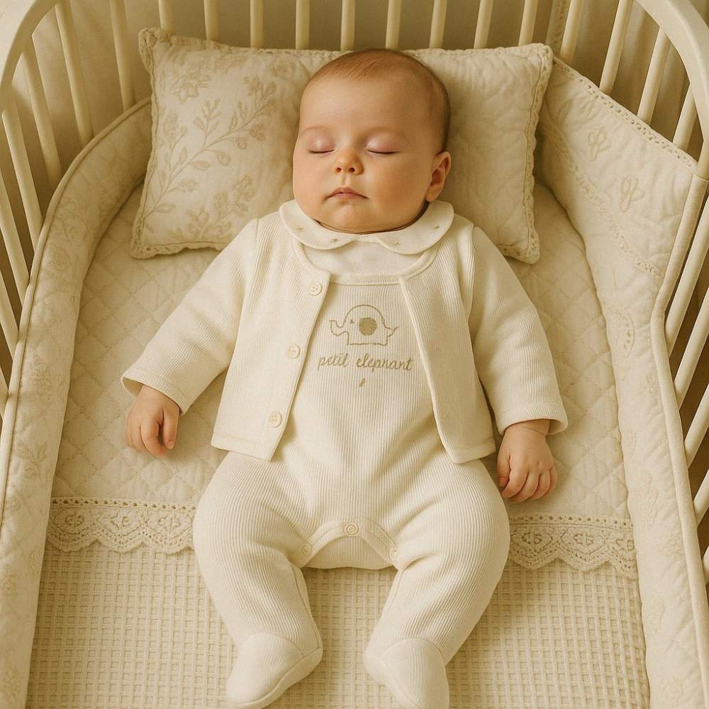 Conjunto Bebê 3 Peças Tricot Bordado Elephant Off White