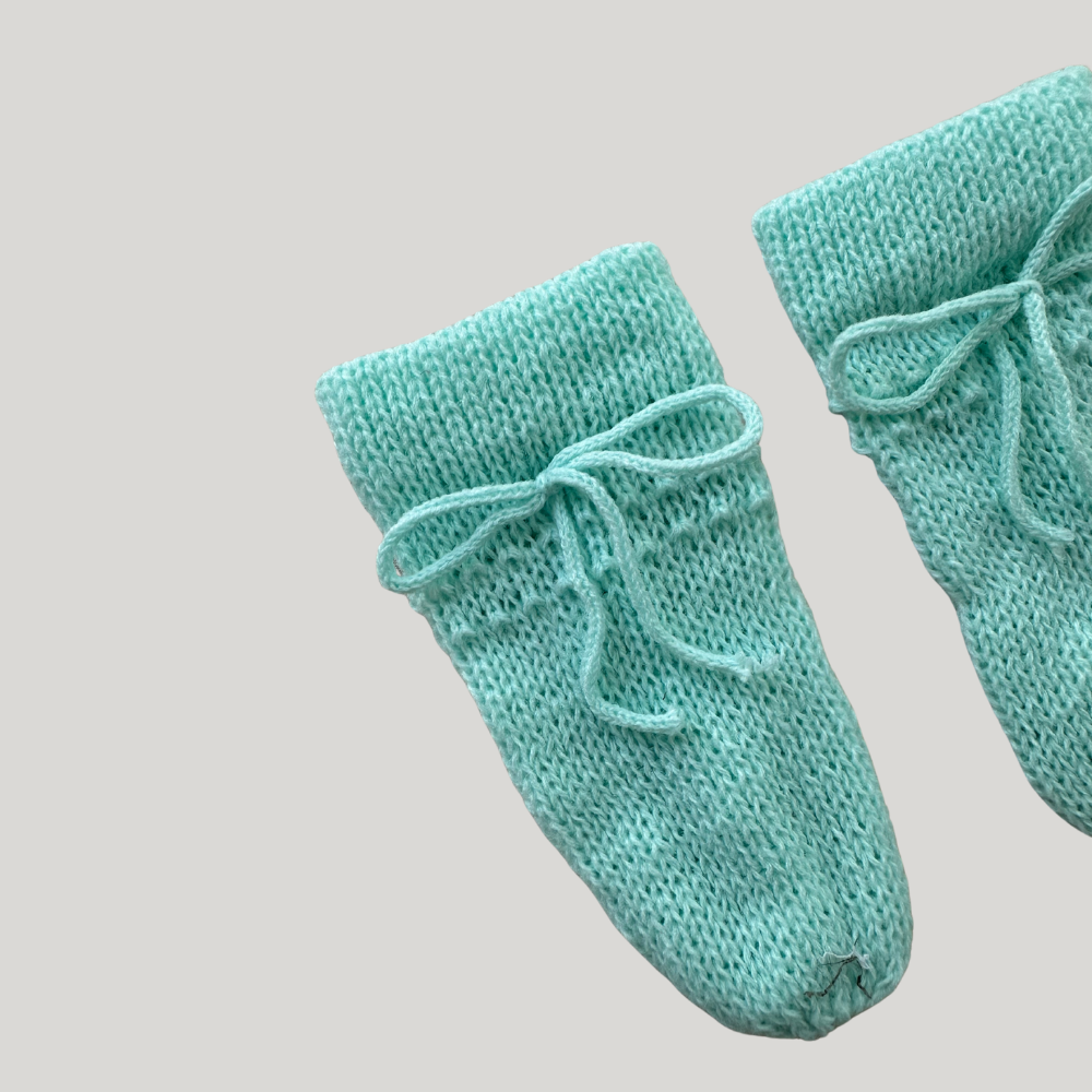 Kit 3 Peças Bebê Casaco Tricot Gorro E Luva Verde Água