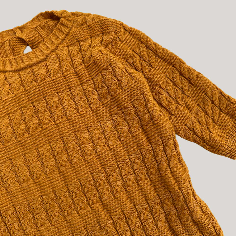 Macacão Tricot Saída Maternidade Trançado Mostarda