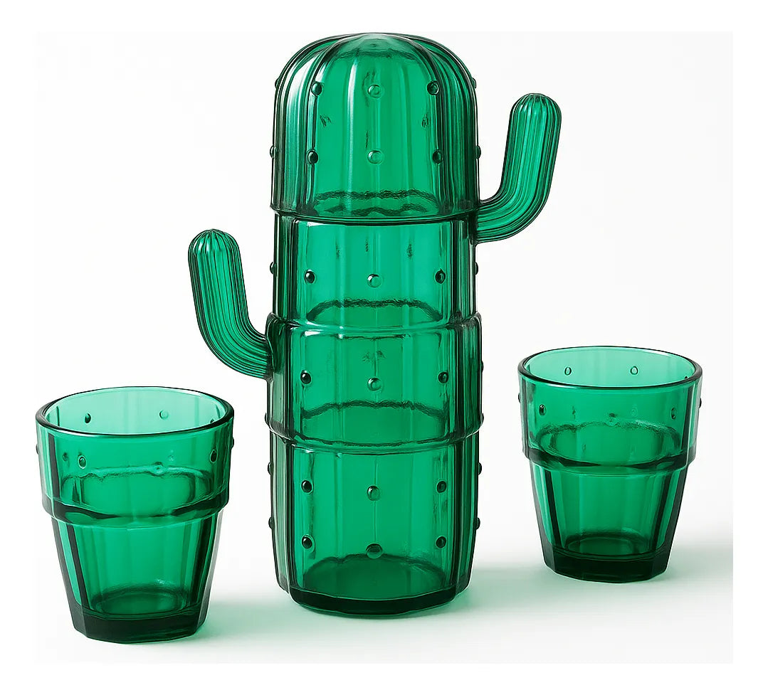 Kit Copos Cactos de Vidro Verde Empilháveis