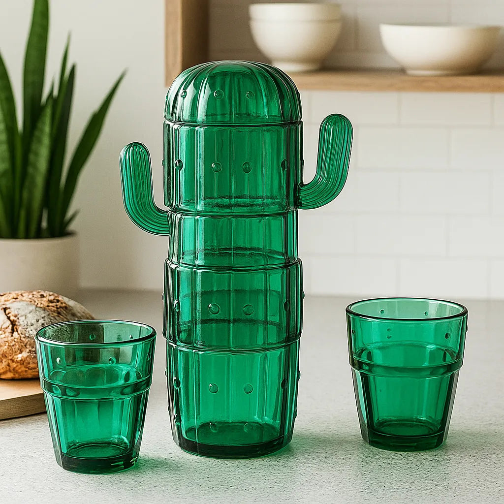 Kit Copos Cactos de Vidro Verde Empilháveis