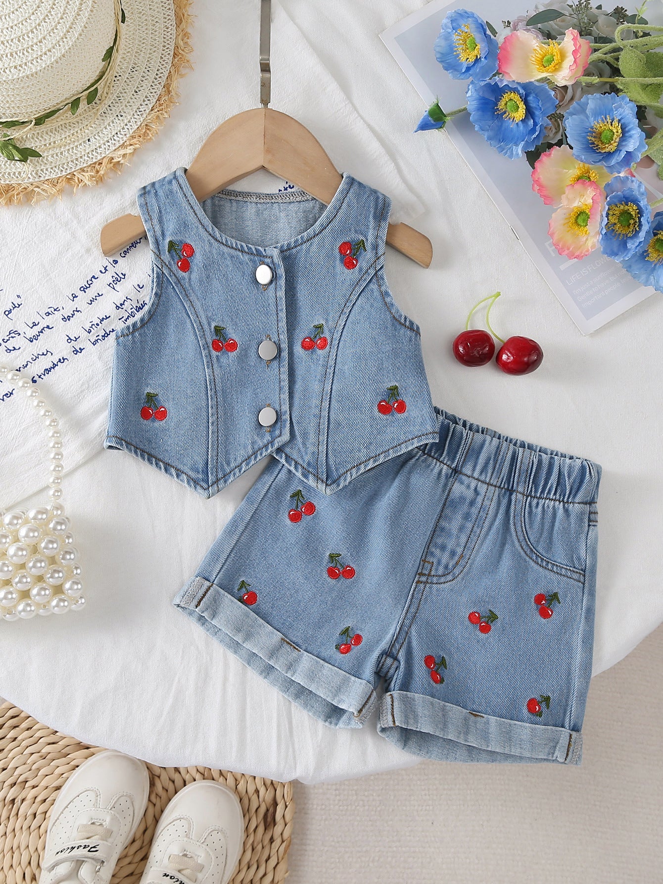 Conjunto Infantil Jeans Cerejinhas