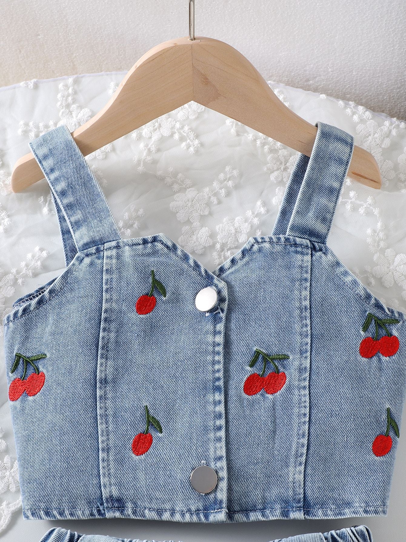 Conjunto Infantil Verão Jeans Cerejinhas
