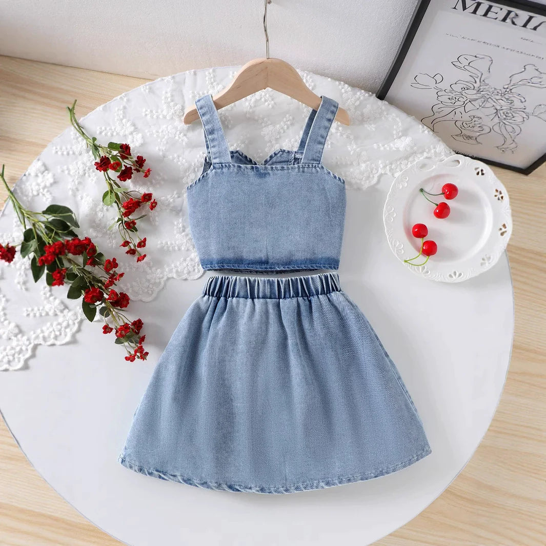 Conjunto Infantil Verão Jeans Cerejinhas