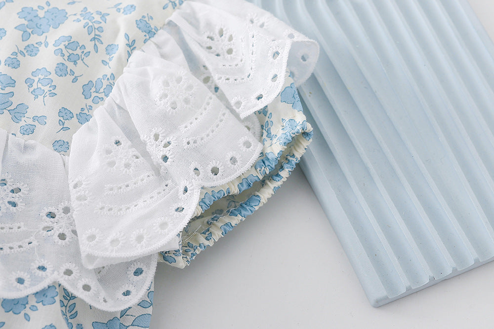 Body/ Vestido Infantil Azul Flores