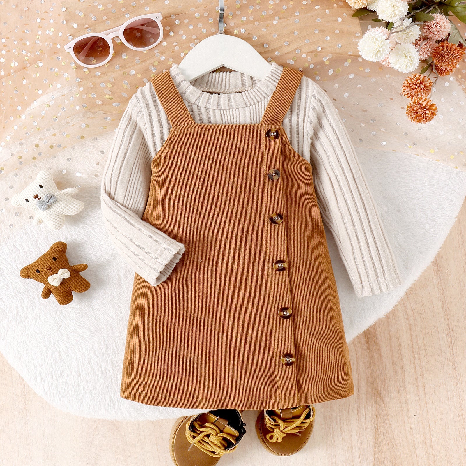 Vestido Infantil Cotelê + Blusa