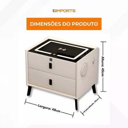 Mesa de Cabeceira Inteligente com Digital LED e Bluetooth