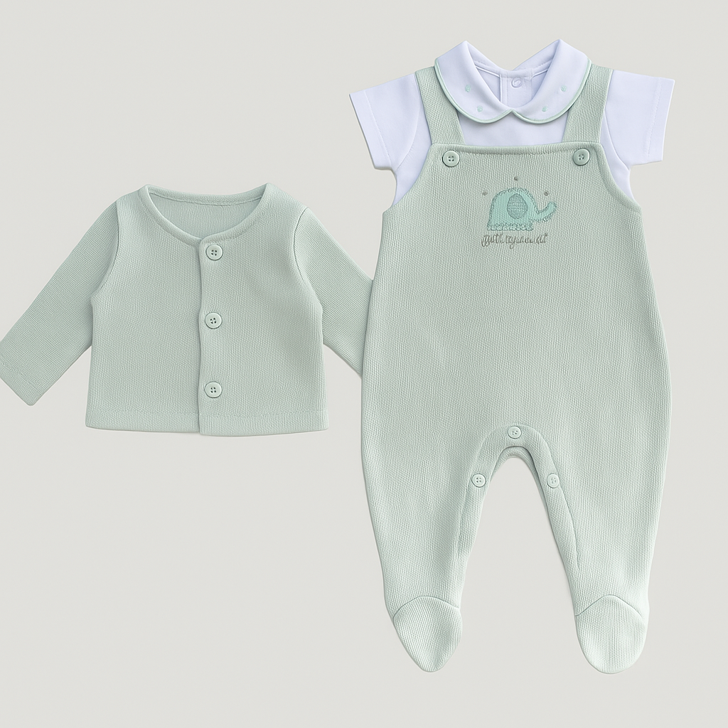 Conjunto Bebê 3 Peças Tricot Bordado Premium Elephant Green